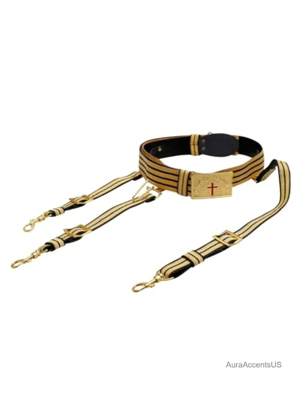 Knights Templar Ceremonial Belt Braided Gold Plated Buckle Red Cross
